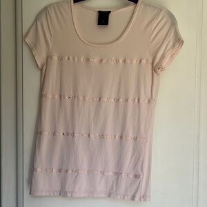 Ann Taylor Pink Fitted Embellished Short Sleeve Tee